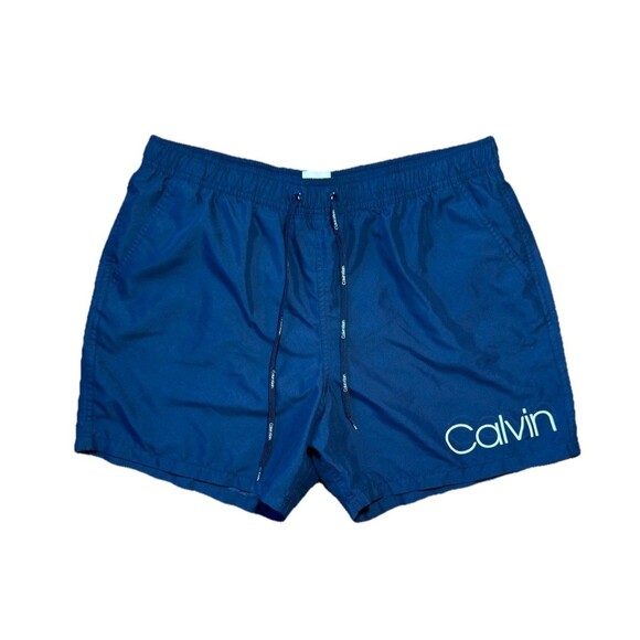 Calvin Klein Men’s Swim Trunks Navy Blue XL Drawstring Logo Shorts Netted Liner